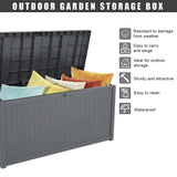 Outdoor Garden Plastic Storage Deck Toys Box- Lockable Seat Waterproof Grey