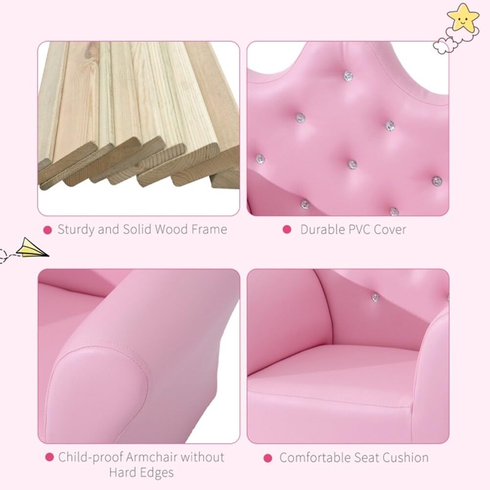 Crown-Shaped Backrest Kids Sofa with Footstool Pink Modern