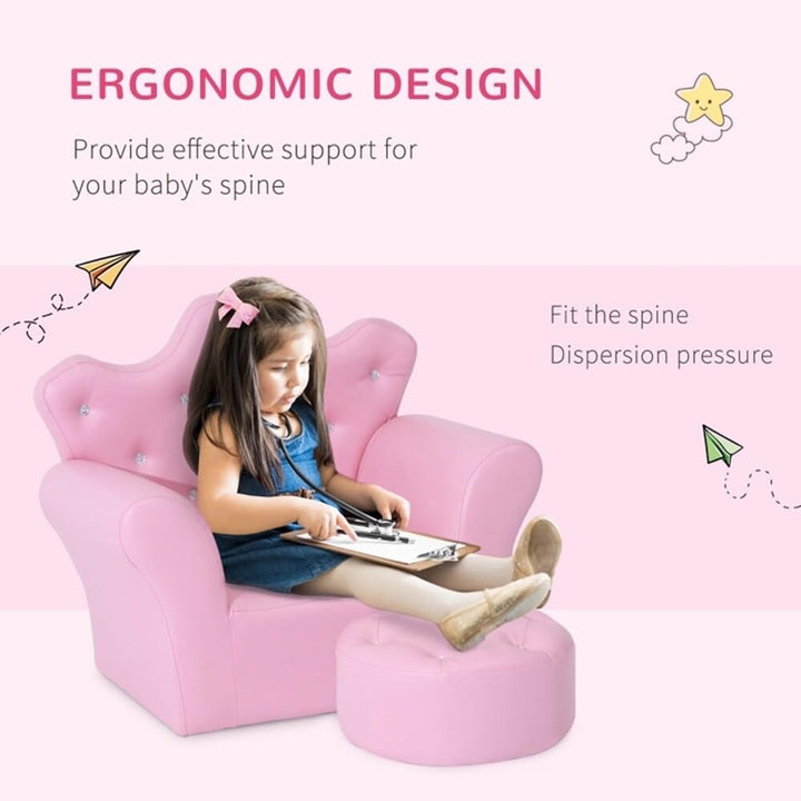 Crown-Shaped Backrest Kids Sofa with Footstool Pink Modern