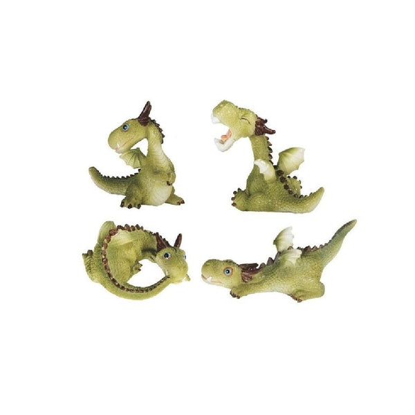 Cute Green Mini Baby Dragons 4.25" w Fantasy Decoration Figurine Set Polyresin