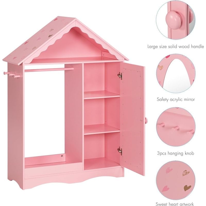 Kids Dress Up Storage with Mirror Armoire for Little Girls Pink Casual