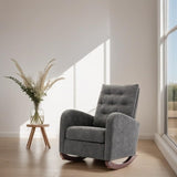 High Back Rocking Chair Armchair Nursery Fabric Padded Seat Beige Grey