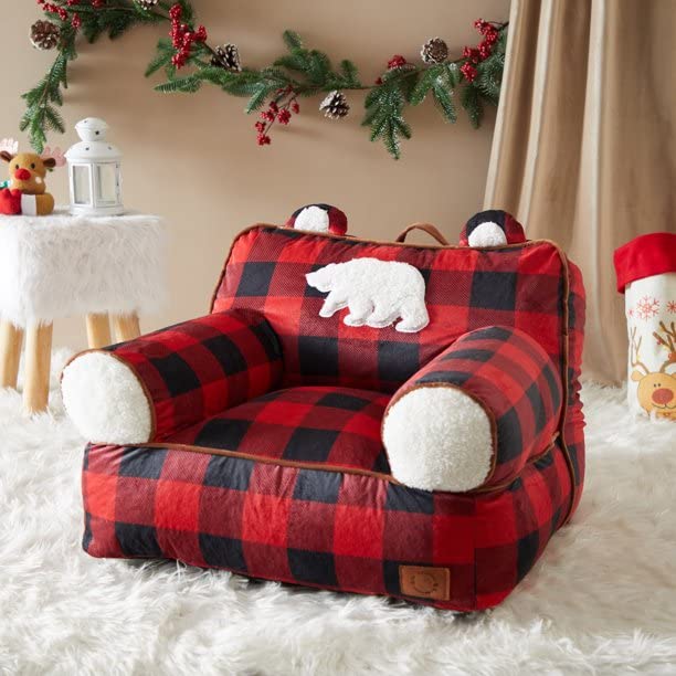 Dearfoams and Buffalo Check Sherpa Plush Bean Bag Chair with