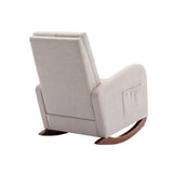 High Back Rocking Chair Armchair Nursery Fabric Padded Seat Beige Grey