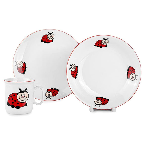 Lady Porcelain Kids Dinnerware Set of 3 Multi Color Round 4 Piece Dishwasher Safe Microwave