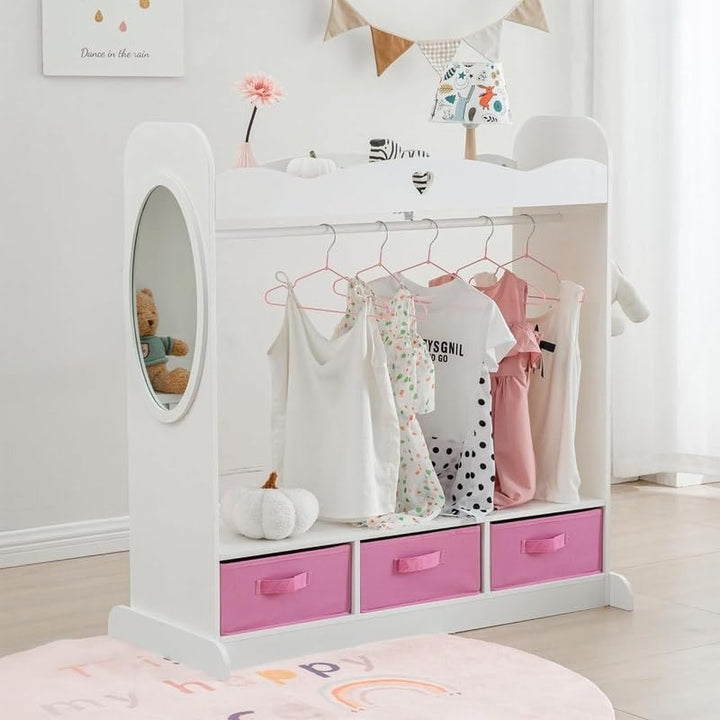 Kids Armoire Dress-up Closet Open Hanging Wardrobe W/Clothes Rack White Casual Wood