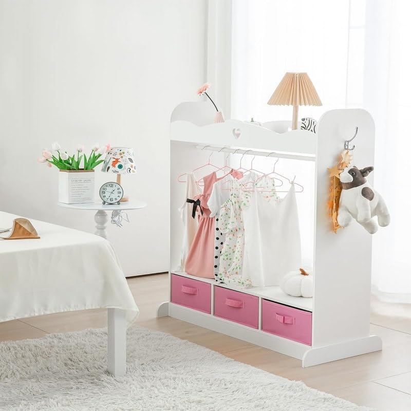 Kids Armoire Dress-up Closet Open Hanging Wardrobe W/Clothes Rack