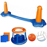 Inflatable Pool Basketball Hoop and Volleyball Set with Net Blue