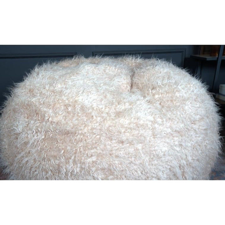 5 Foot Rounded Fur Bean Bag Tan Modern Contemporary