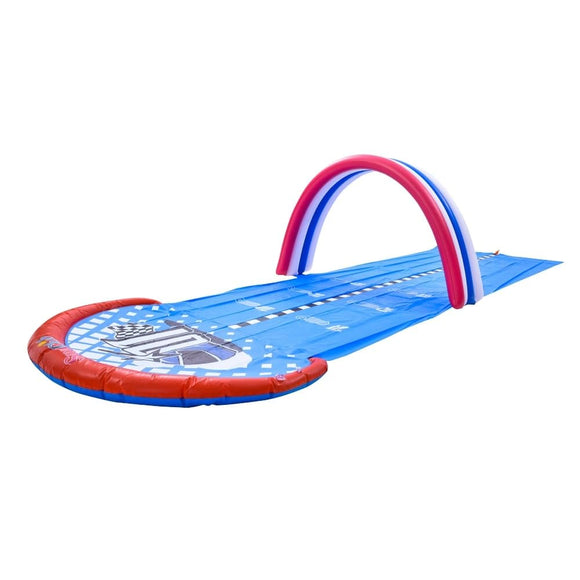 16' Red White and Blue 2-Person Race Track Inflatable Ground Water Slide Brown Plastic