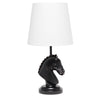 Simple Designs LT1089-BLK 17.25" Tall Polyresin Decorative Chess Horse Bedside Table Desk Lamp w White Tapered Fabric Shade for Décor, Accent Lighting, Gameroom, Kids', Living Room, Bedroom, Black