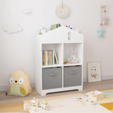 Kids Dollhouse Bookcase with Storage 2-Tier Display Organizer White