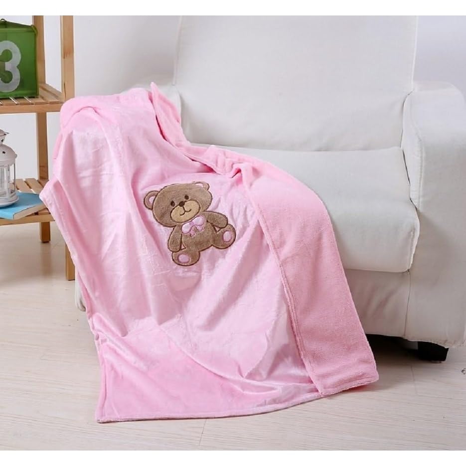 Soft Fuzzy Hypoalergenic Microplush Baby Blanket (40" X 30") Pink Teddy Solid Color Contemporary Polyester