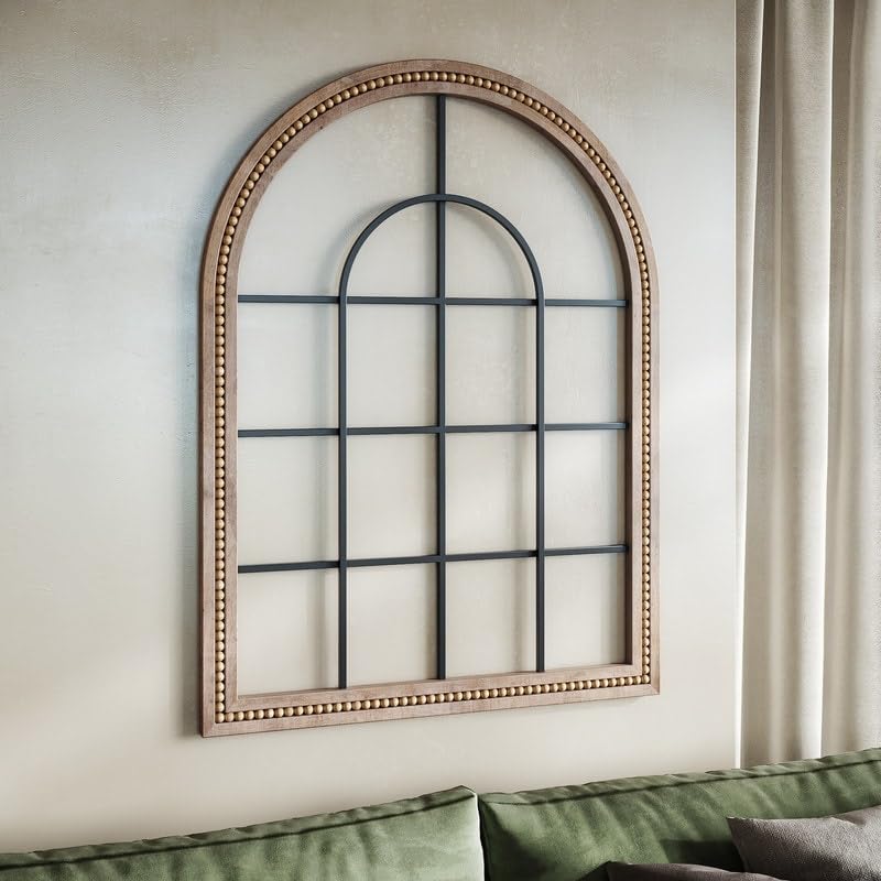 Modern Farmhouse Arched Window Metal Wall Art 27.5" h X 37.5" w 1" d Brown