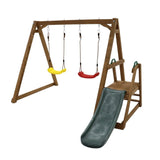 2 in 1 Natural Outdoor Wood ing Set for Backyard with Slide Brown