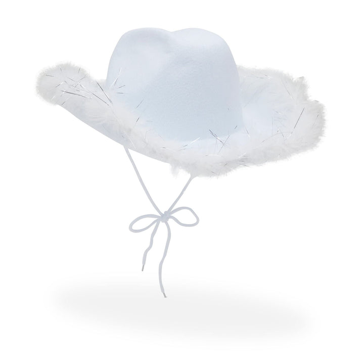 White Cowboy Hat With Feathers For Women Men Fluffy Halloween Costume Birthday Bachelorette Party Polyester