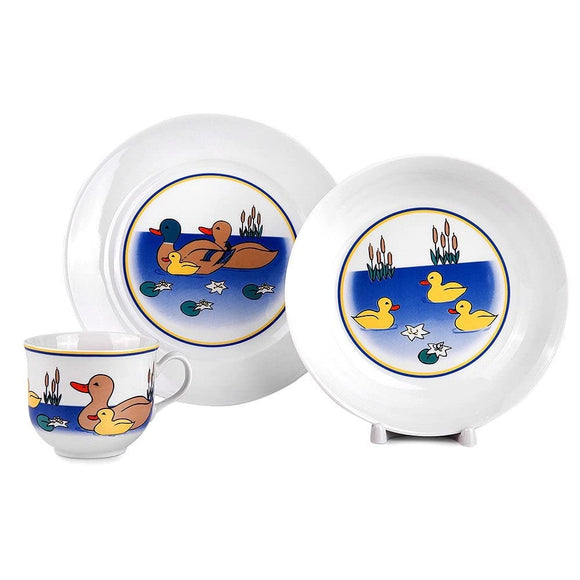 Ducklings Porcelain Kids Dinnerware Set Of 3 Multi Color Round 4 Piece Dishwasher Safe Microwave