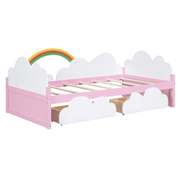 Stylish Design Twin Size Bed Daybed Wood Kids with 2 Drawers Pink