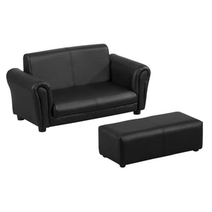 Kids Sofa Set with Footstool for Toddlers Black Modern Contemporary Wood Cushioned Seat