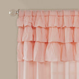 84 Inch Girls Salmon Pink Gypsy Window Curtain Single Panel, Light Pink Color Bohemian Ruffled Pattern Layered Overlapping Ruffles Gypsies Hippie Themed, Hippy Layers Solid, Kids Polyester