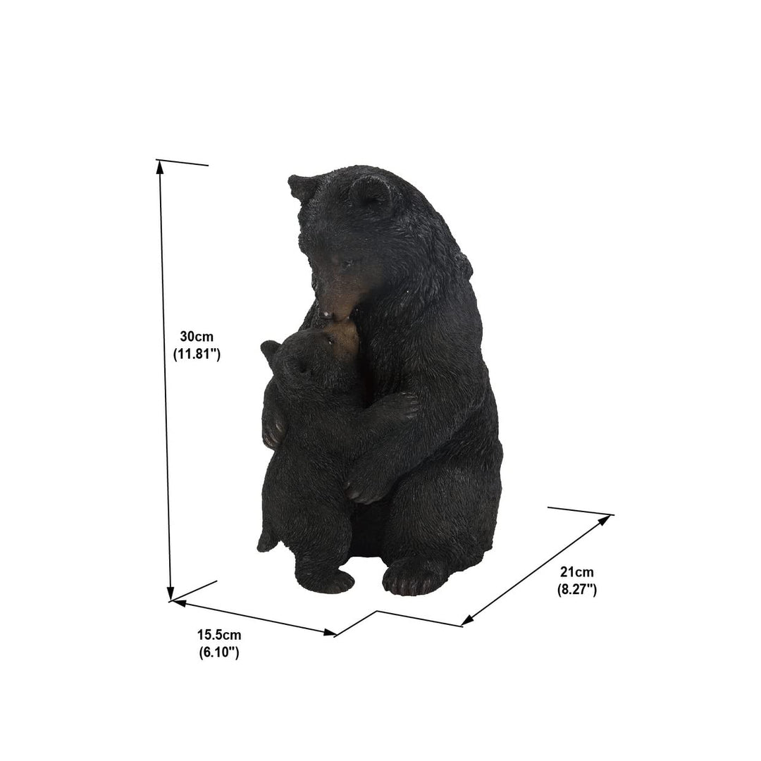 Cuddling Mother and Baby Bear Garden Statue Black