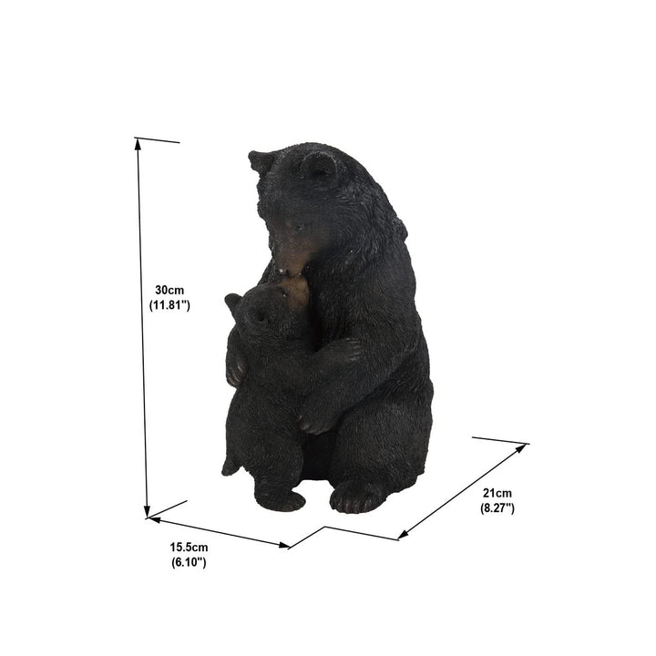 Cuddling Mother and Baby Bear Garden Statue Black