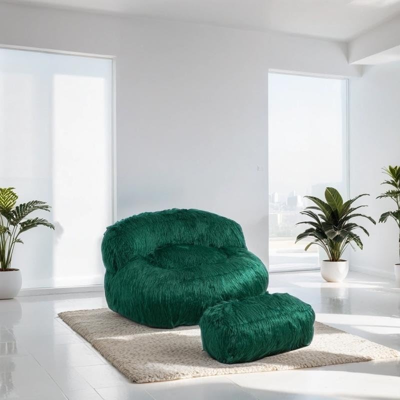 Modern Bean Bag Chair Fur Lazy Sofa Footstool Durable Comfort