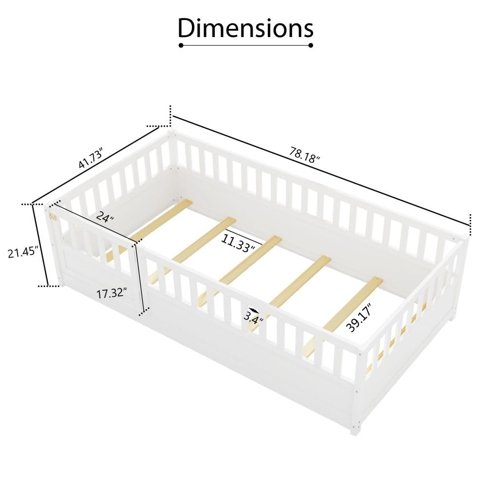 Twin Size Floor Bed Integral Construction with Super High Security