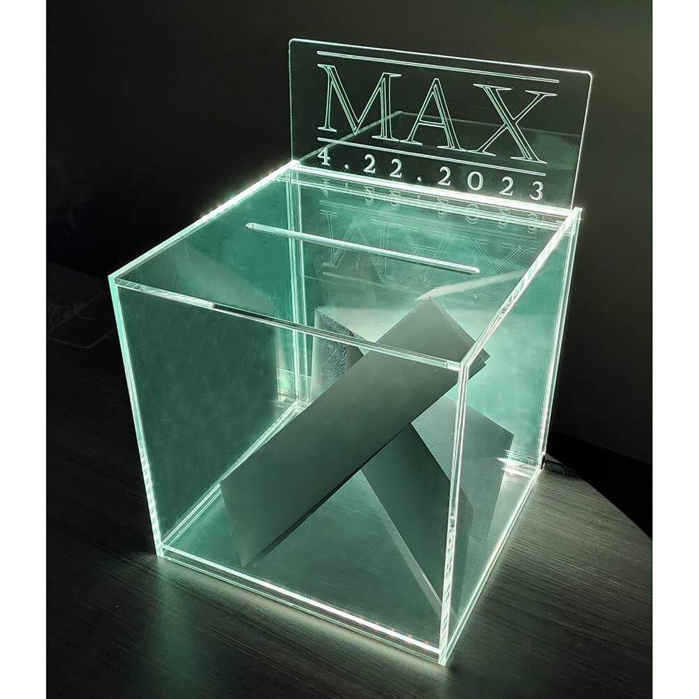 Led Light 10" Acrylic Clear Wedding Card Money Box W/hinged Lid and