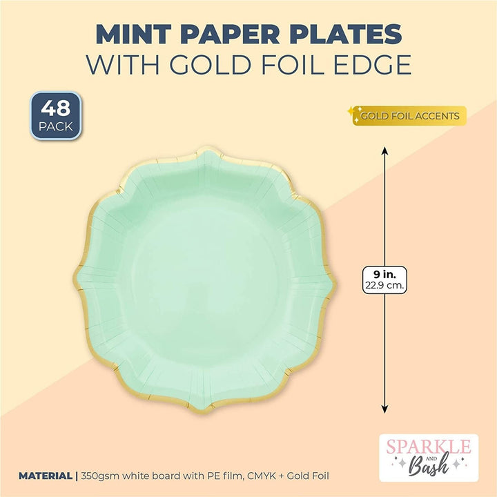 Green Paper Plates With Scalloped Edge For Birthday Party (9 In 48