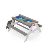 3-in-1 Kids Outdoor Wooden Picnic Table with Umbrella Grey Modern