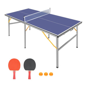 Mid-Size Table Tennis W/Net 2 Paddles 3 Balls Blue