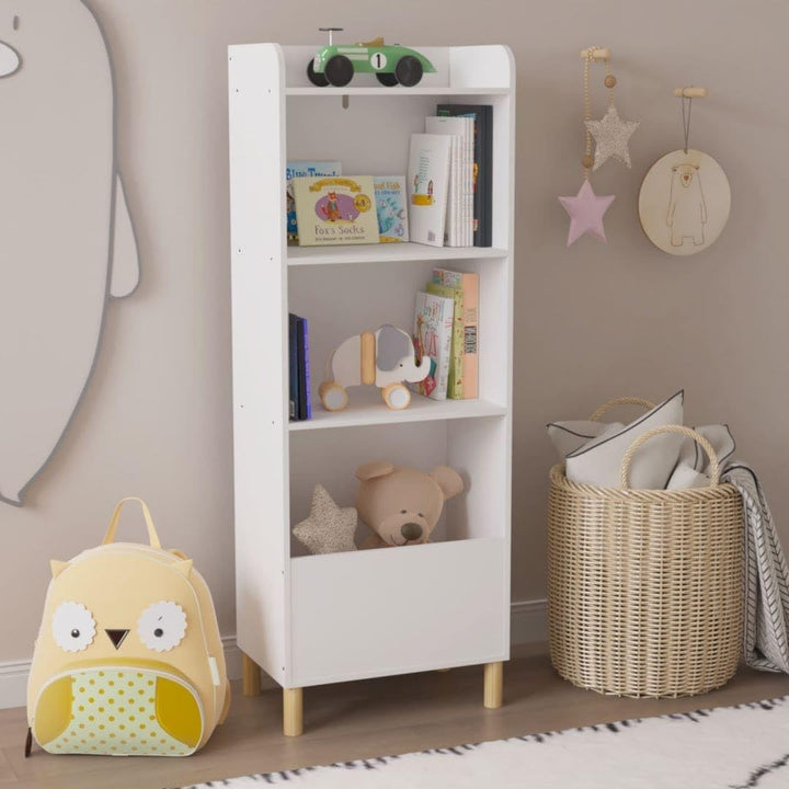 White Kids 4-Tier Bookcase Toy Storage Cabinet Organizer for