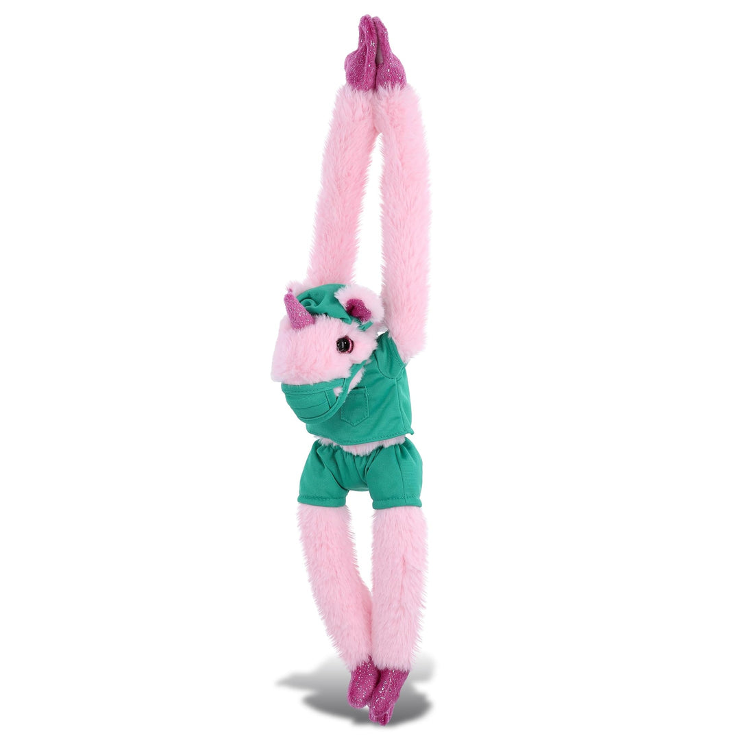 Long Arms Unicorn Doctor Plush with Cute Scrub Uniform Cap 21 Inches Green Pink Polyester