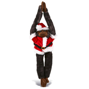 Santa Long Arm Hanging Black Capuchin Monkey Stuffed Animal 21 Inches Brown Red Polyester