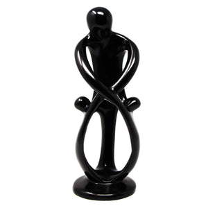 Global Crafts Hand Carved Soapstone 10-inch Tall Family Sculpture in Black, 1 Parent 2 Children