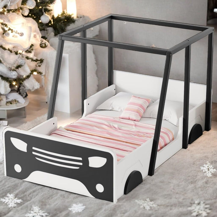 Twin Size Bed Kids Car-Shaped Black Mid-Century Modern Contemporary