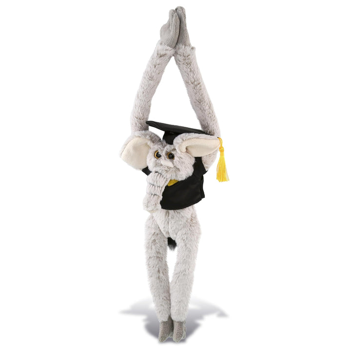 Long Arms Elephant Graduation Plush Toy with Gown and Cap 21 Inches Black Grey Polyester