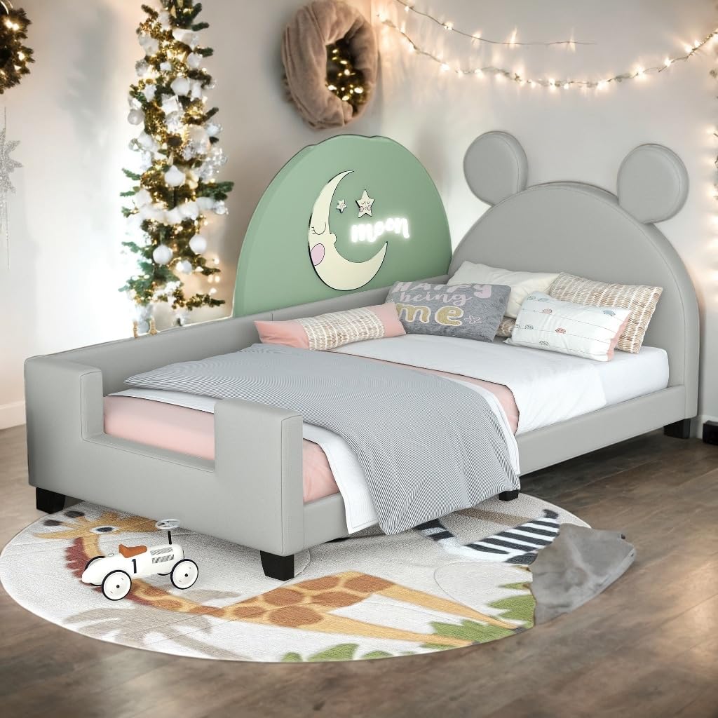 Twin Size Bed Kids Grey Mid-Century Modern Contemporary