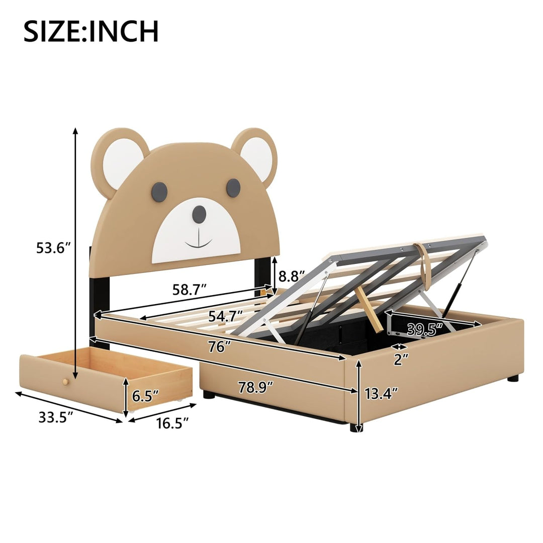 Twin Size Upholstery Platform Bed Frame with Cute Bear Shaped