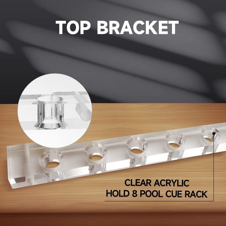 8-Pool Cue Clear Acrylic Wall ounting Billiard Rack 2-Piece Hanging