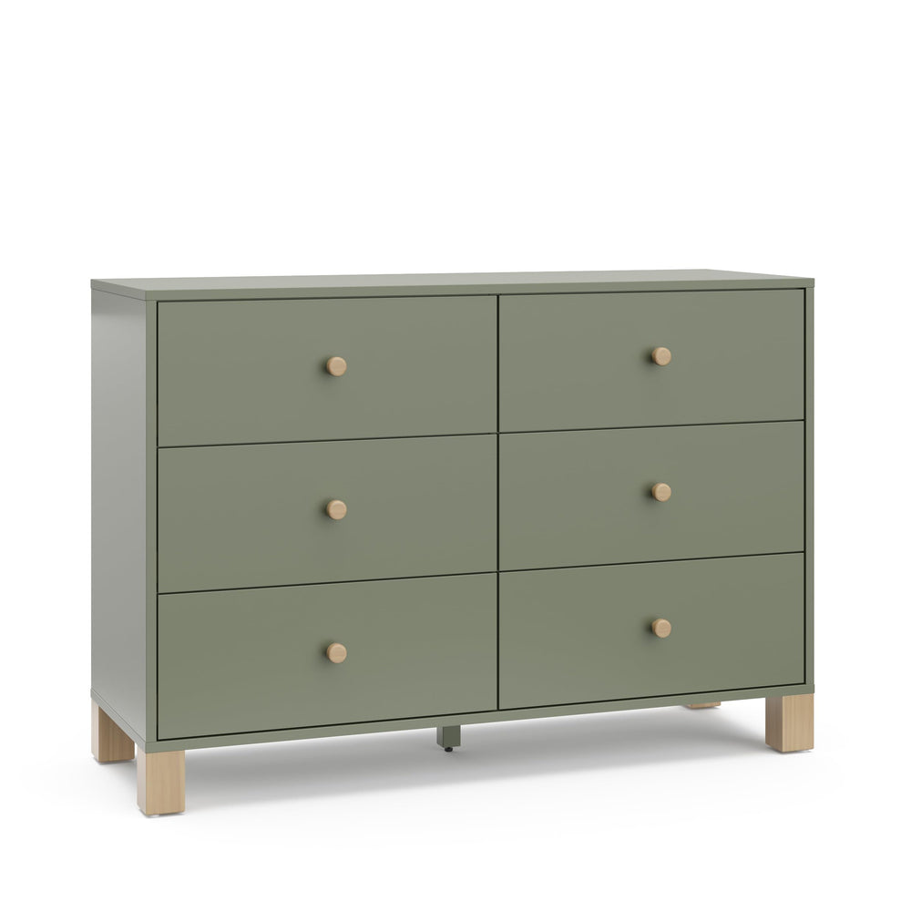 Storkcraft California 6-Drawer Double Dresser (Olive with Driftwood) - GREENGUARD Gold Certified, Interlocking Drawer System, Dresser Drawer Organizer for Kids Bedroom