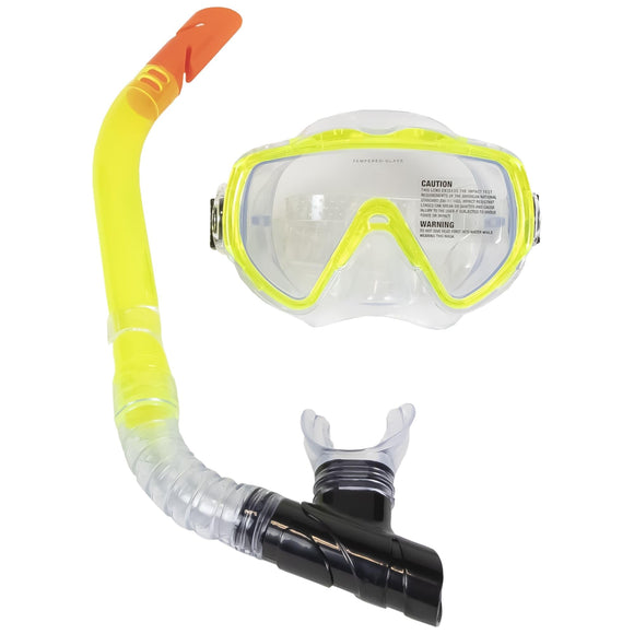 Neon Yellow Sea Searcher Mask and Snorkel Set for Youth Adults Plastic