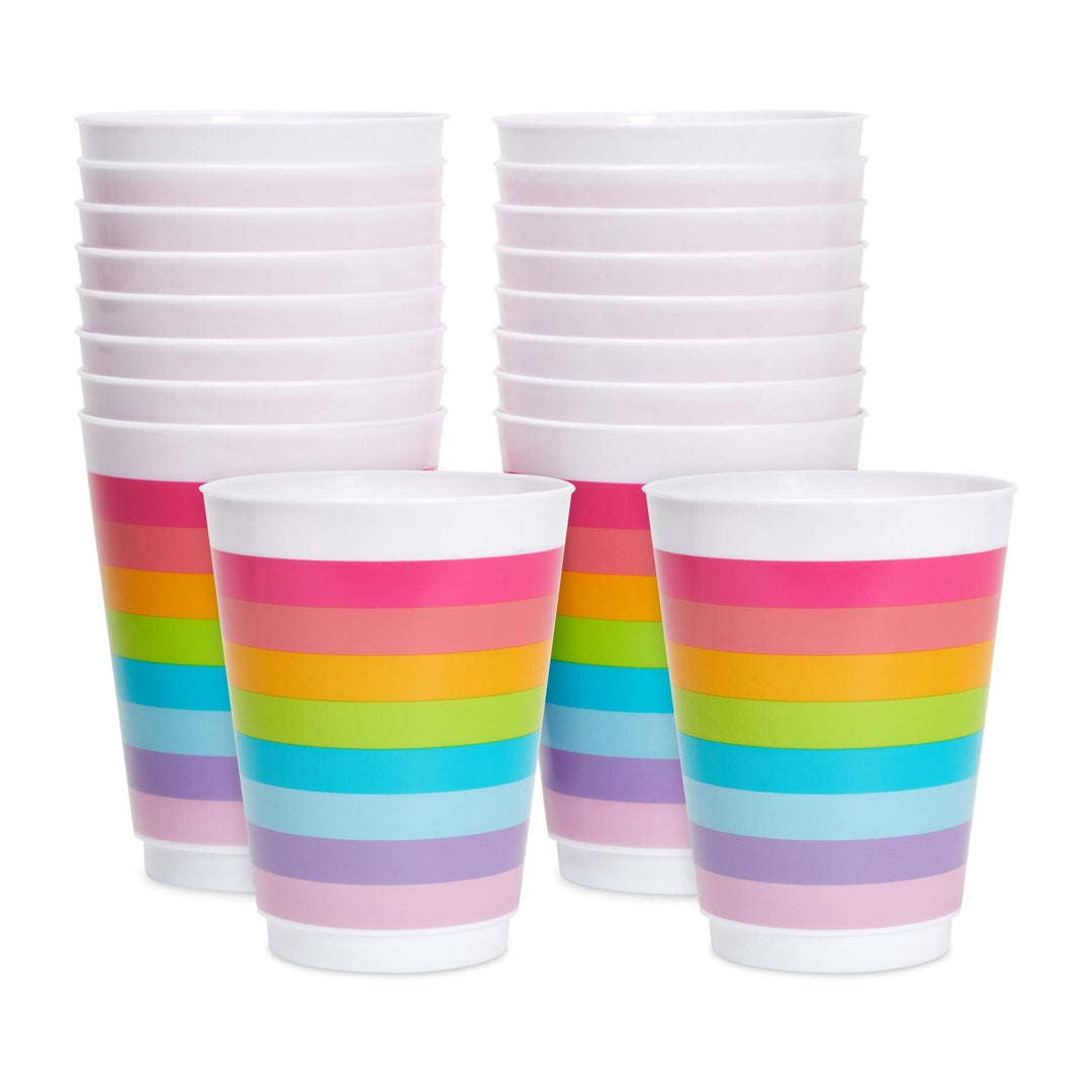 16 Oz Plastic Tumbler Cups For Kids Rainbow Party Supplies (16 Pack) Multi Color Solid Casual