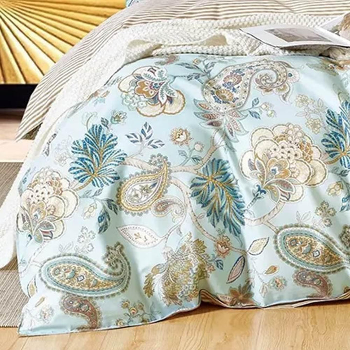 King Size Cotton Bedding Set Paisley Baby Blue Modern Contemporary