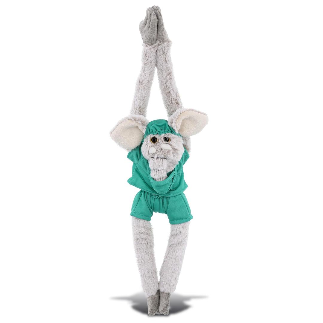 Long Arms Elephant Doctor Plush with Cute Scrub Uniform Cap 21 Inches Green Grey Polyester