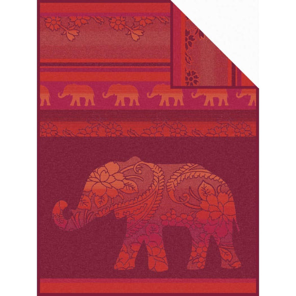 78 X 59 Inches Red Delhi Elephant Throw Blanket for Kids, Wine Color Oversized Bedding Animal Print Zoo Jungle Themed Floral Novelty Cute Colorful Weaved, Acrylic Cotton Polyester