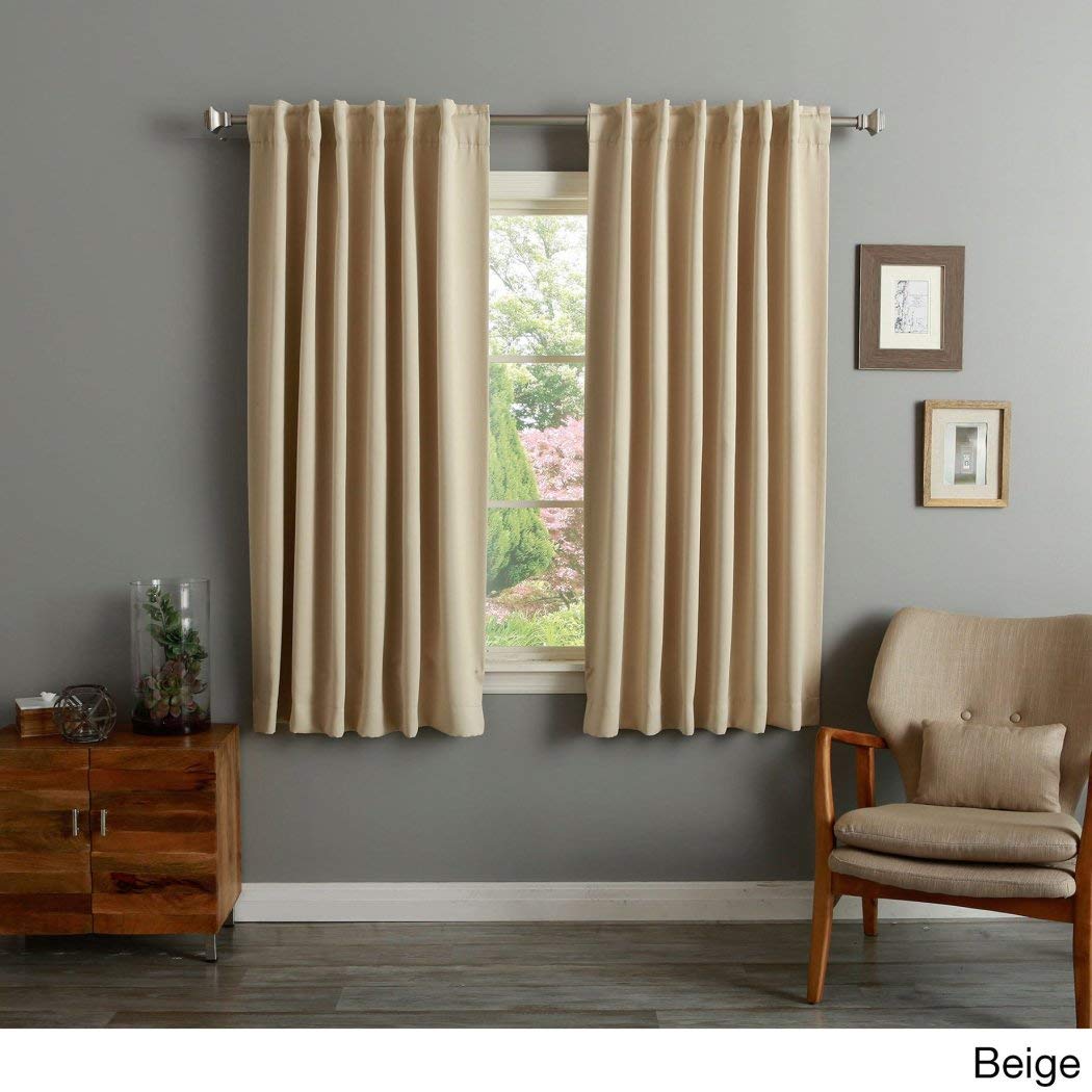 63 Inch Girls Beige Solid Color Blackout Curtain Panel Pair, Brown Color Window Drapes, Kids Themed Thermal Energy Efficient Rod Pocket Playful Luxurious, Polyester