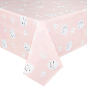 Pink Plastic Tablecloth for Cat Birthday Party (54 X in 3 Pack) Animal Rectangle Vinyl