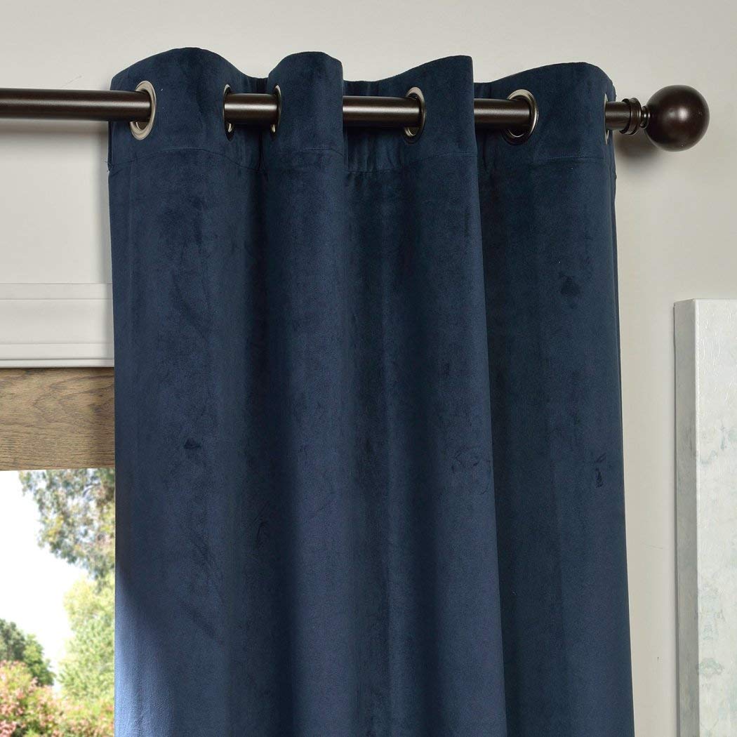 Exclusive Fabrics Midnight Blue Grommet Velvet Blackout Single Curtain (1 Panel)